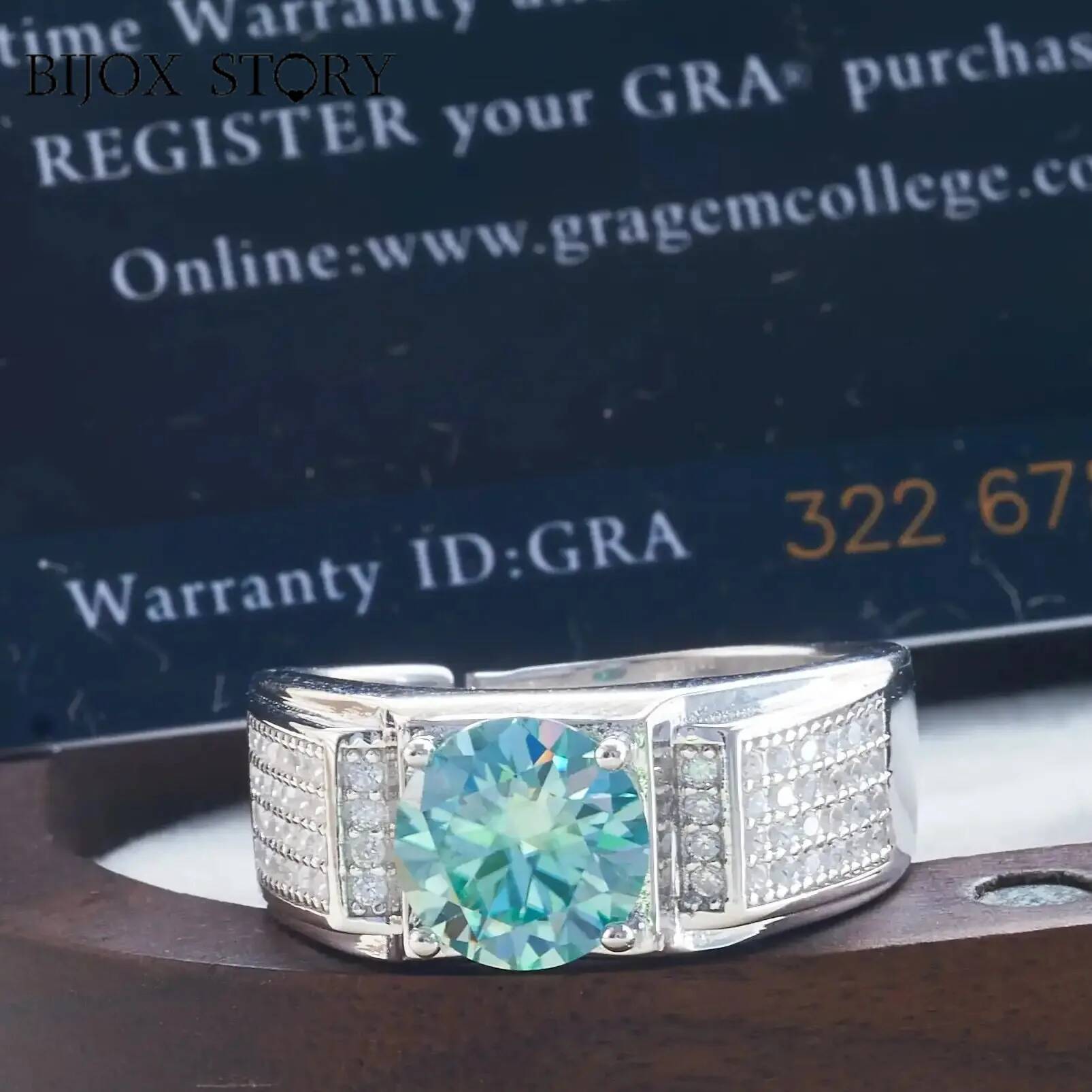 Moissanite Engagement Ring 1 Carat - Cincin Pria warna biru alami moissanite