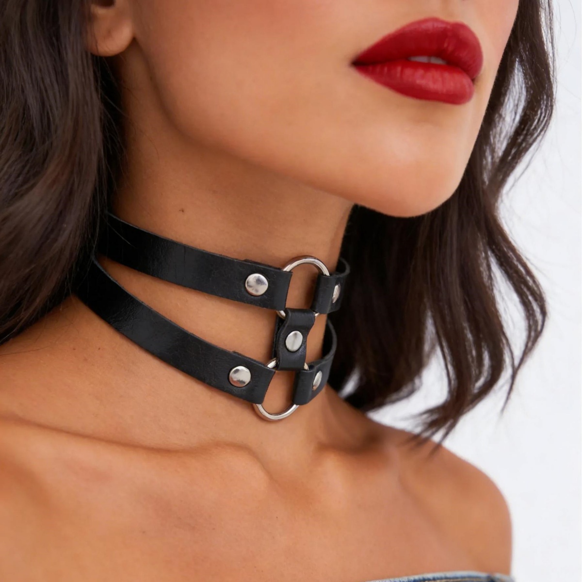 Goth Punk Spike Choker - Kalung Choker Kulit PU Berduri Gaya