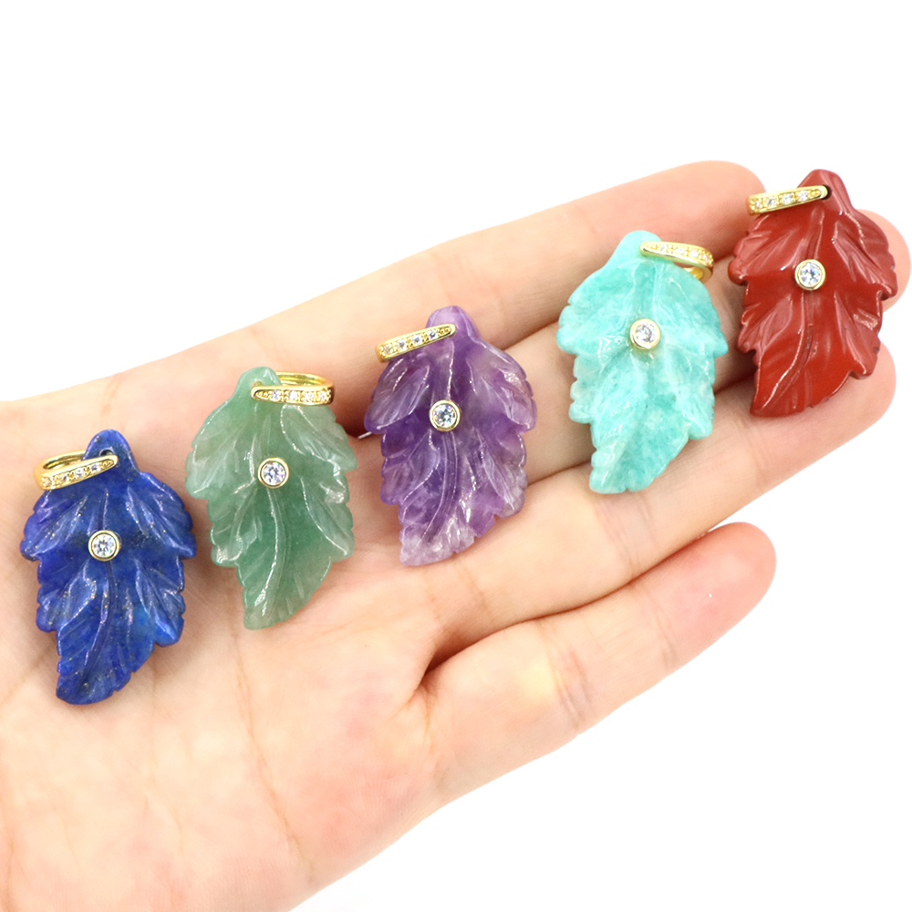 Crystal Pendant Necklace Natural Stone - Daun Kristal Batu Alam dengan Liontin