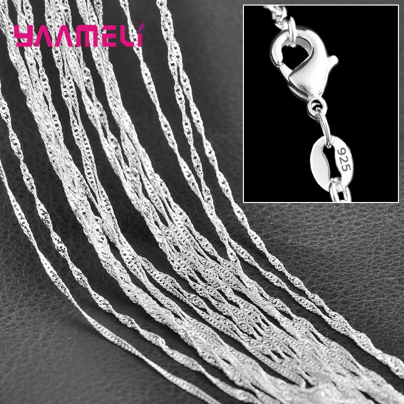 925 Sterling Silver Chain Necklace Men - Kalung rantai gelombang air perak murni