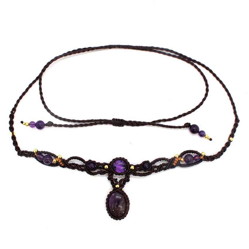 Crystal Pendant Necklace Natural Stone - Kalung Liontin Batu Macrame Kepang Kristal