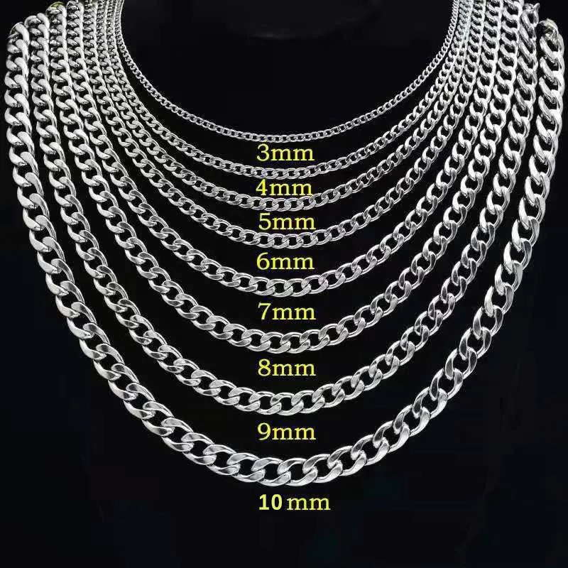 925 Sterling Silver Chain Necklace Men - Kalung Rantai Kuba Pipih Berlapis Perak