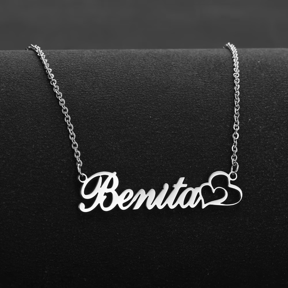 Custom Name Necklace Stainless Steel - Kalung Nama Kustom Hati Ganda Yang
