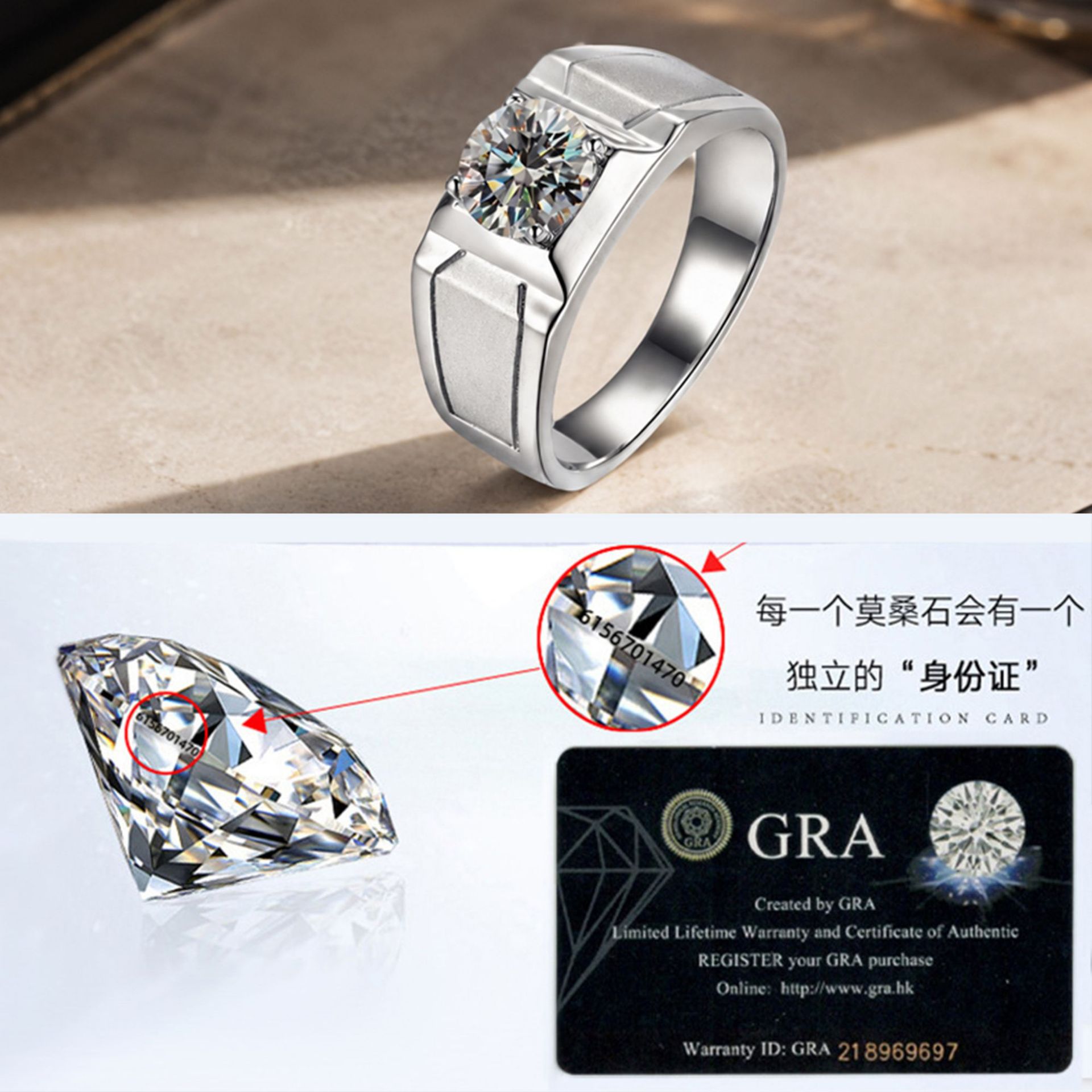Cincin perak sterling S925 yan - Moissanite Engagement Ring 1 Carat ulasan dan harga
