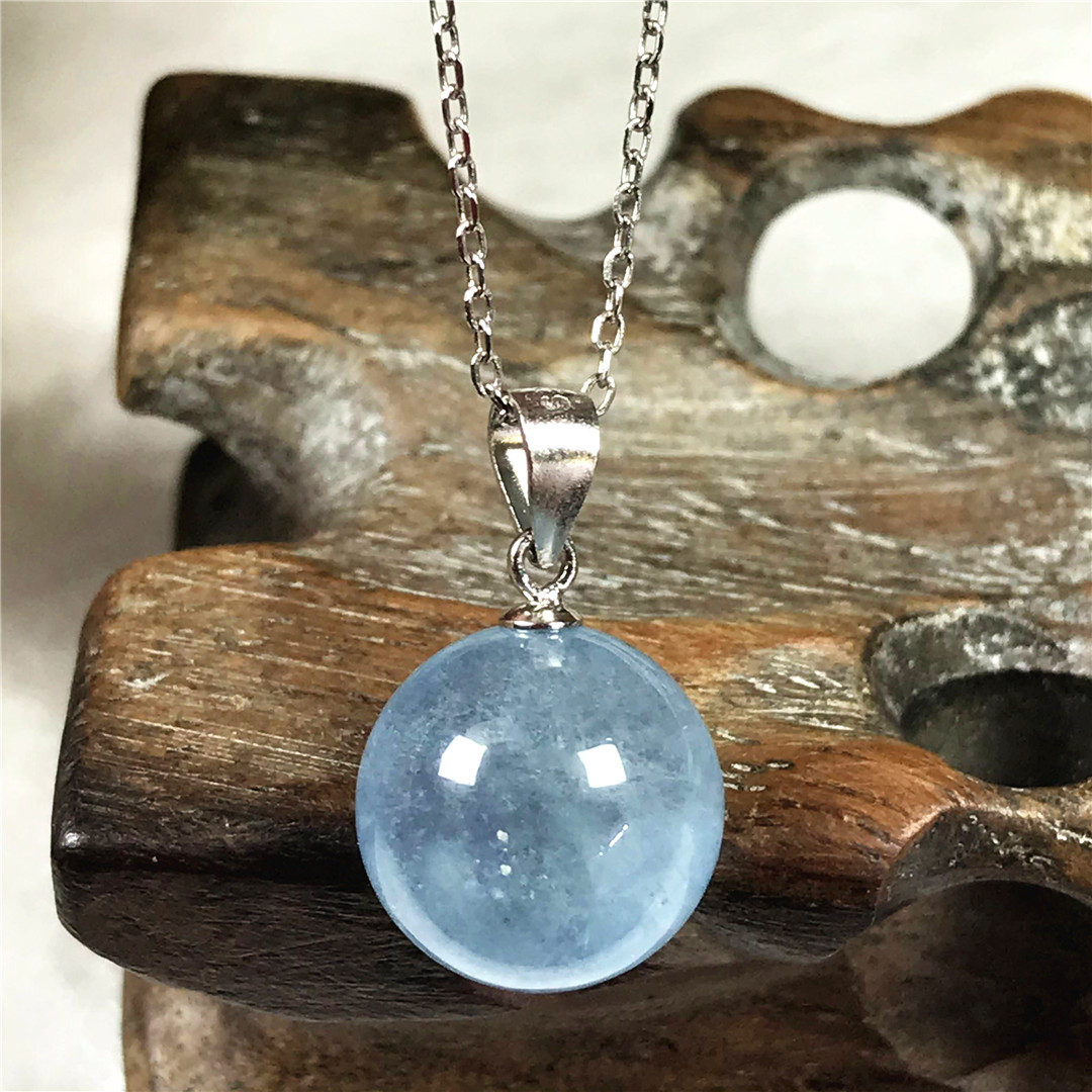 13Mm Biru Alami Aquamarine Lio - 925 Sterling Silver Chain Necklace Men ulasan dan harga