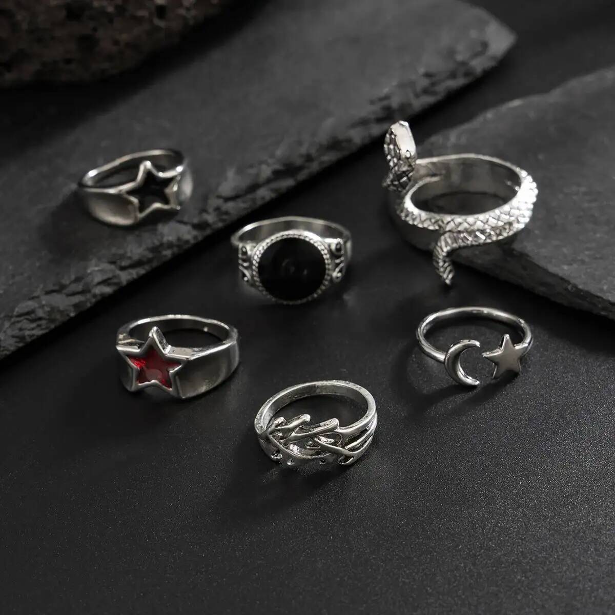 KunJoe 6Pcs Set Cincin Terbuka - Vintage Punk Knuckle Rings Set ulasan dan harga