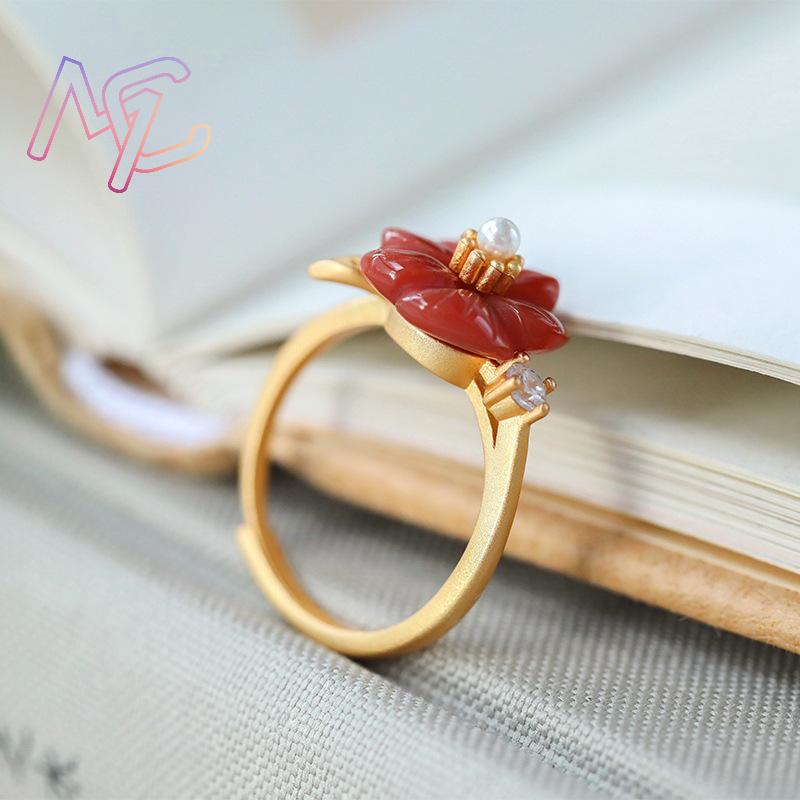 Cincin Bunga Giok Alami Merah  - Rings ulasan dan harga