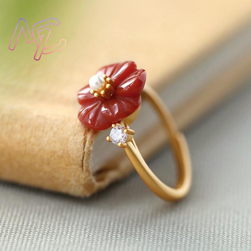 Cincin Bunga Giok Alami Merah  - Rings ulasan dan harga