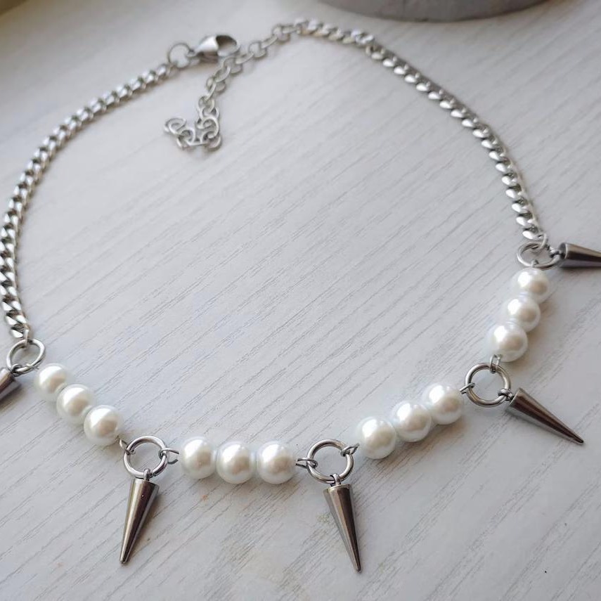 Egirl kalung Spike mutiara des - Goth Punk Spike Choker ulasan dan harga
