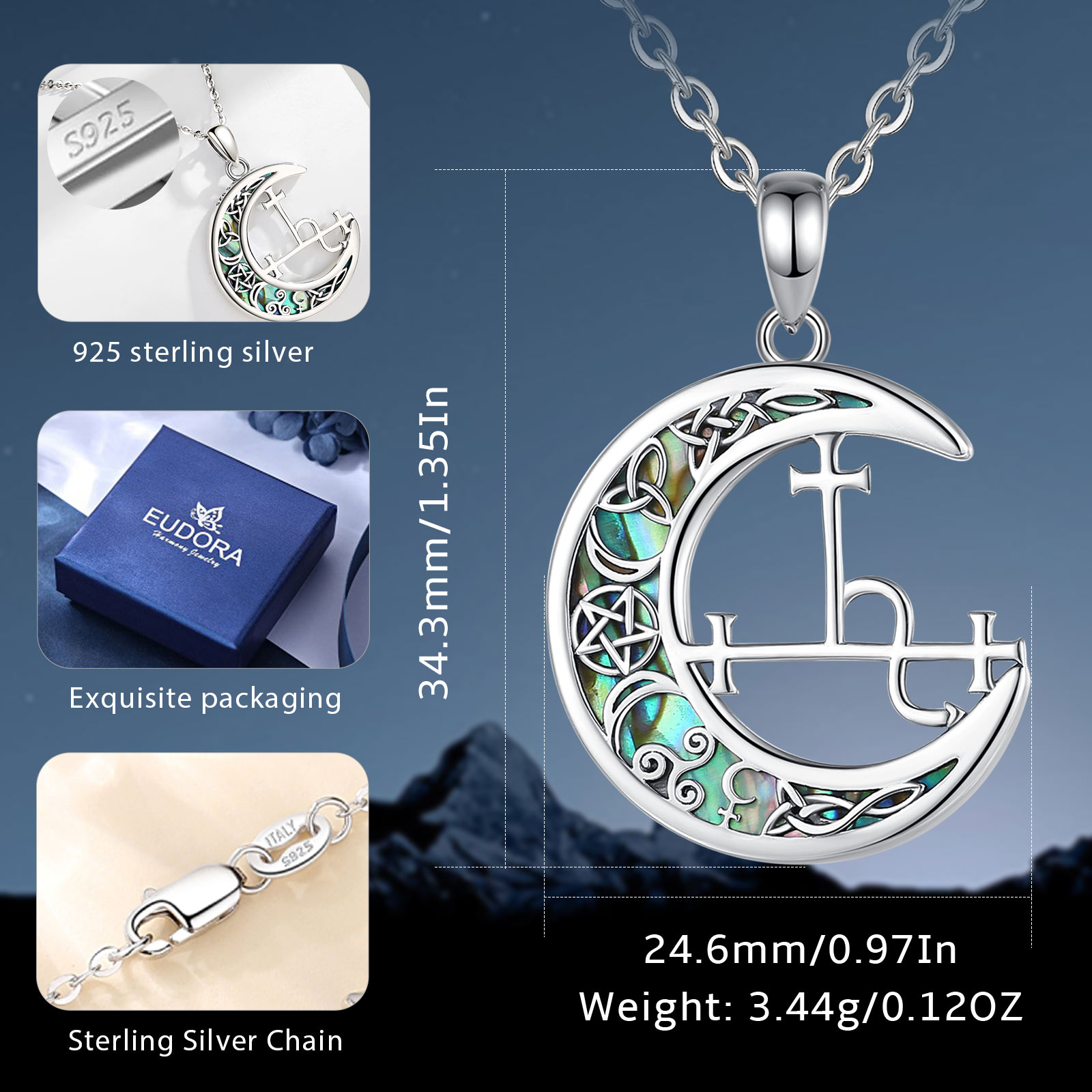 Eudora 925 perak murni Lilith  - 925 Sterling Silver Chain Necklace Men ulasan dan harga
