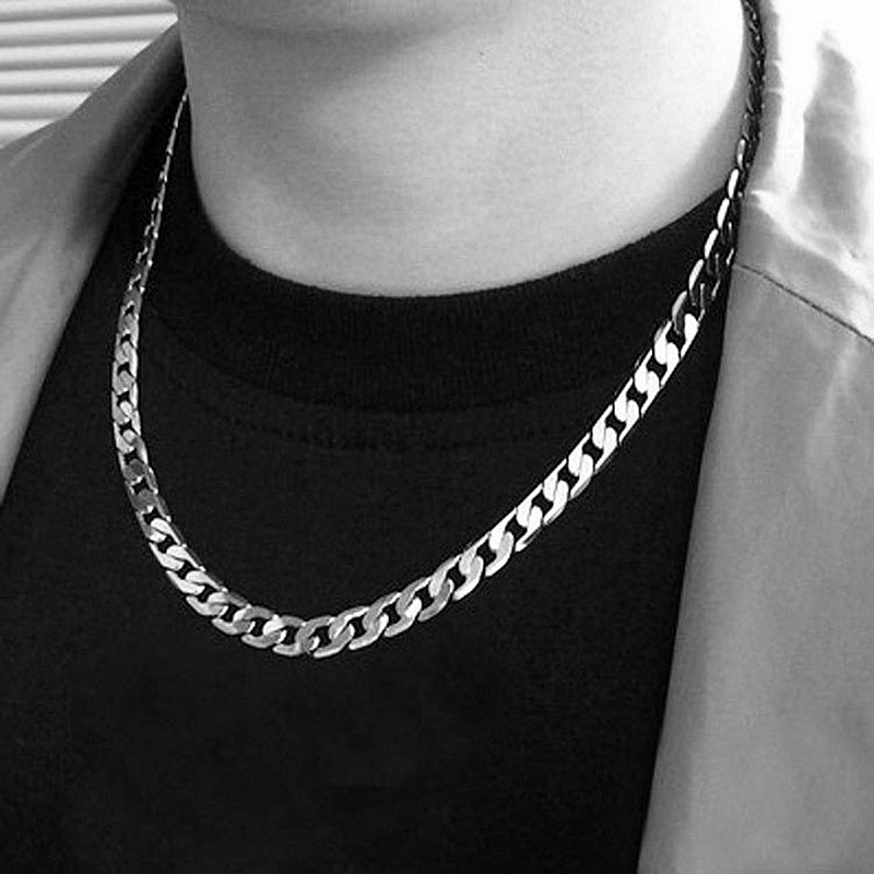 Kalung Rantai Kuba Pipih Berla - 925 Sterling Silver Chain Necklace Men ulasan dan harga