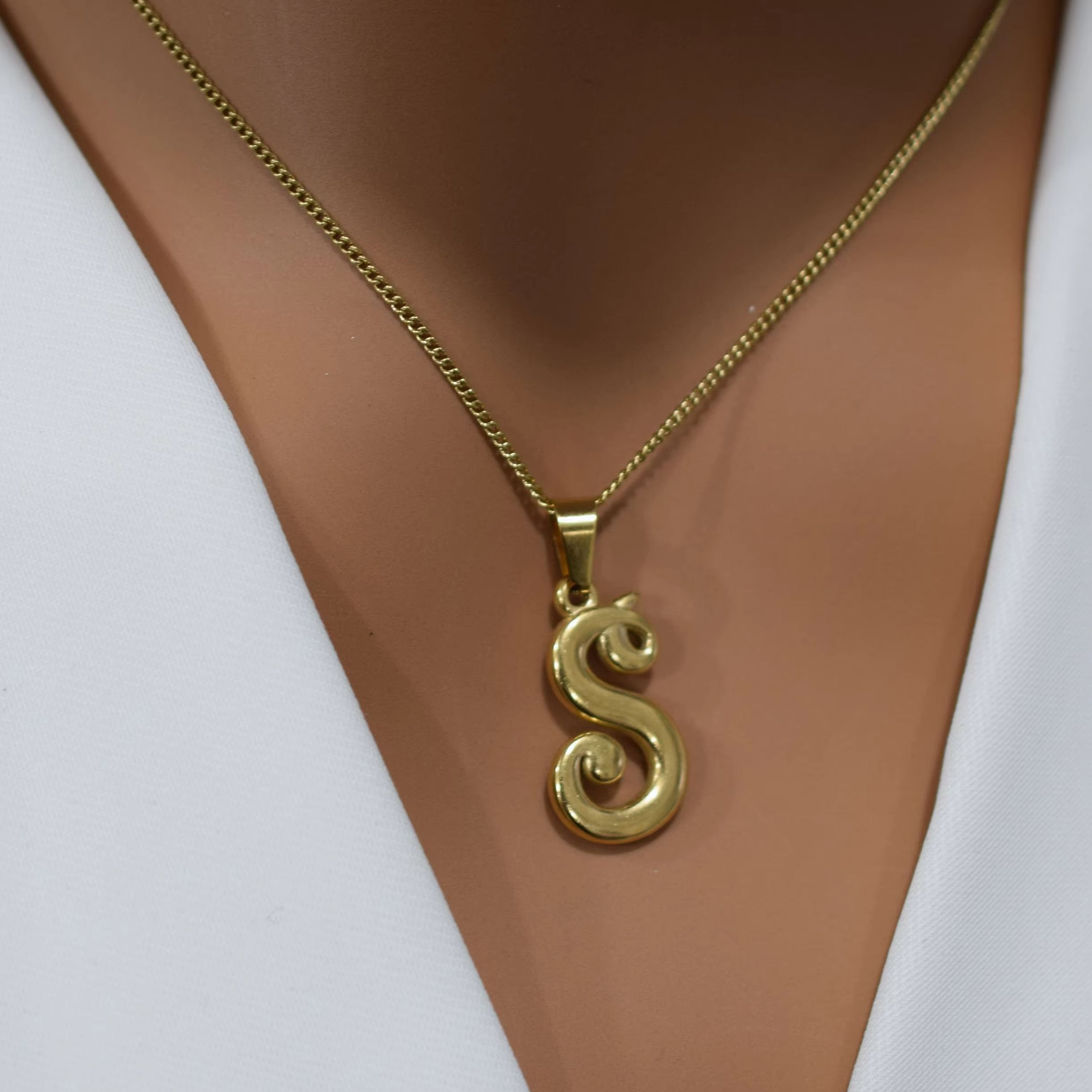 Liontin Huruf Vintage Baja Ant - Initial Letter Necklace 18K Gold ulasan dan harga